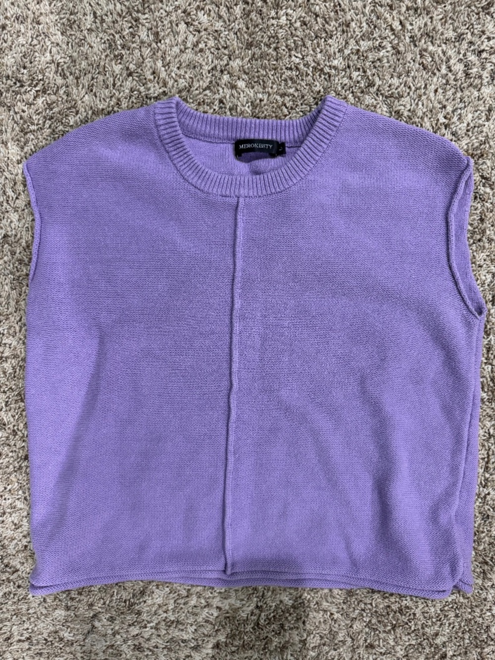 MEROKEETY Women's Round Neck Knitted Sweater Vest purple size large